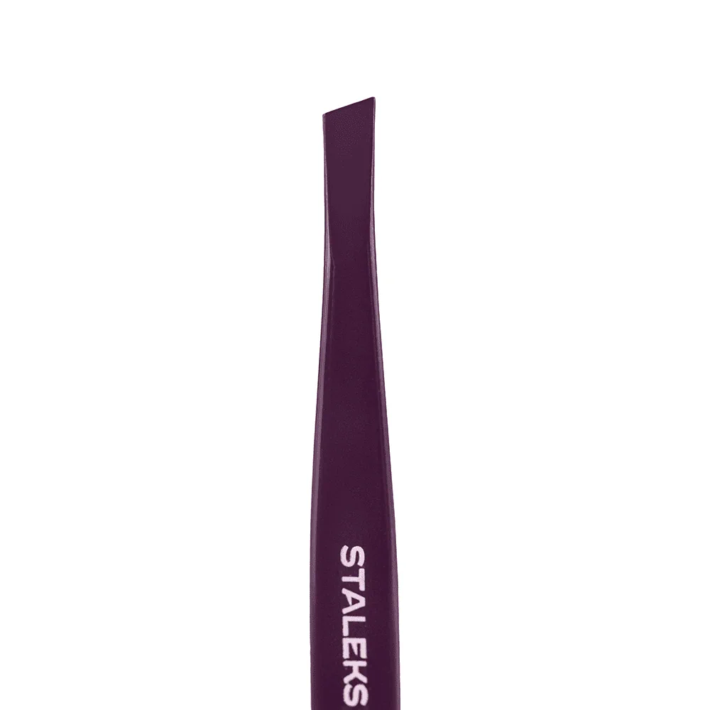 Пінцет для брів Staleks Expert 11 TYPE 3v (широкі скошені кромки), фіолетовий.