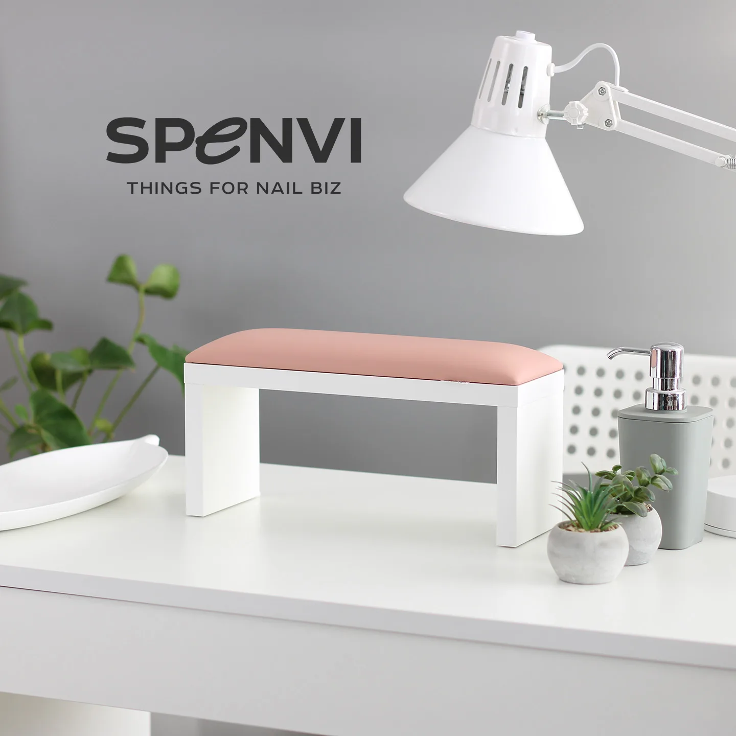 Підставка Spenvi для манікюру на дерев'яних білих ніжках Light Pink
