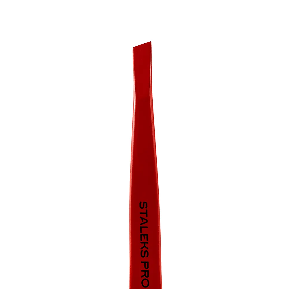 Пінцет для брів Staleks Expert 11 TYPE 3r (широкі скошені кромки), червоний