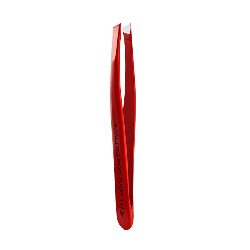 Пінцет для брів Staleks Expert 11 TYPE 3r (широкі скошені кромки), червоний