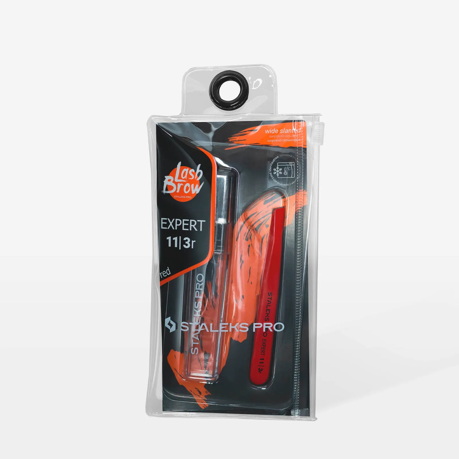 Пінцет для брів Staleks Expert 11 TYPE 3r (широкі скошені кромки), червоний