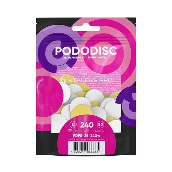 Змінні файли на м'якій основі для педикюрного диска білі PODODISC STALEKS PRO L 240 грит (50 шт)
