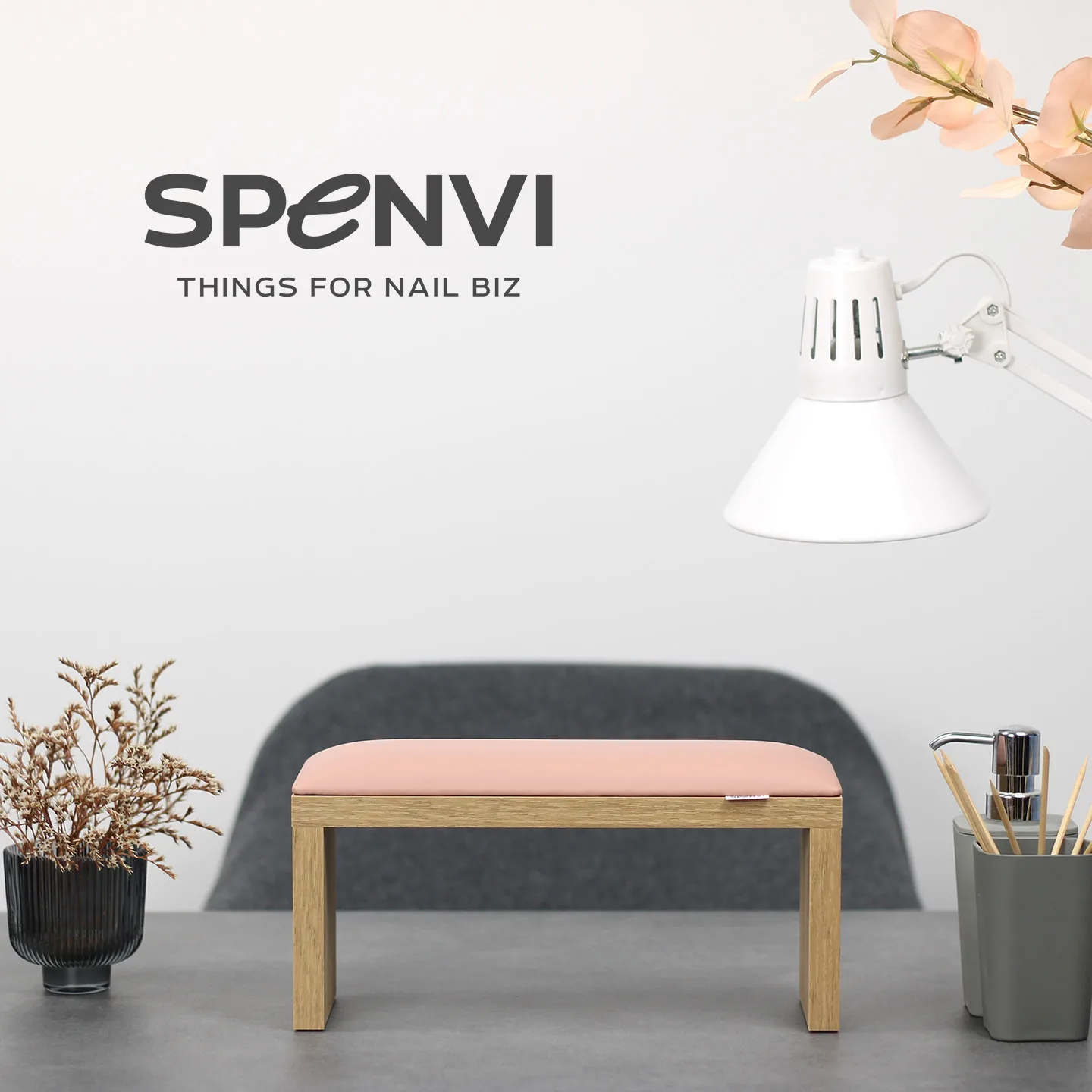 Підставка Spenvi для манікюру на дерев'яних коричневих ніжках Light pink