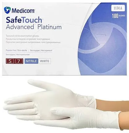 Рукавички нітрилові неопудрені Medicom Advanced Platinum, білі, розмір S