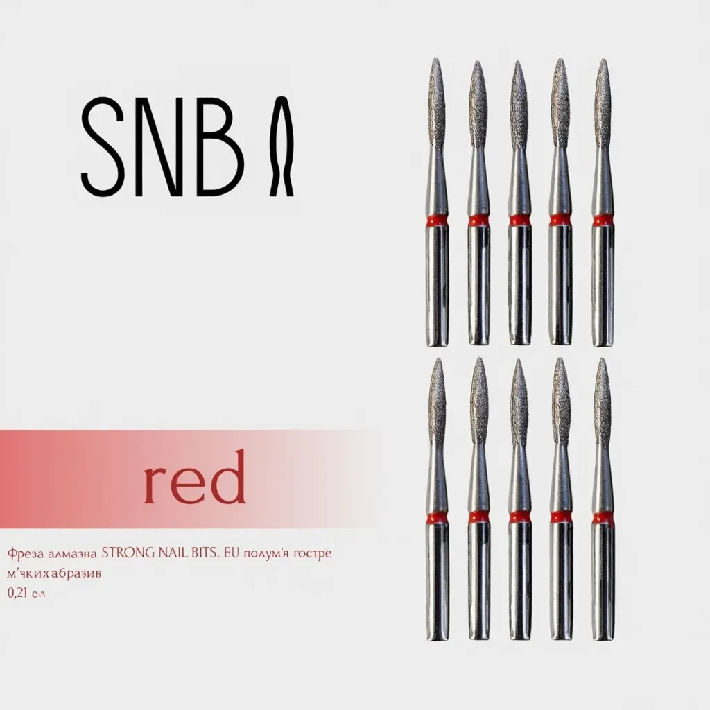 Фреза алмазная STRONG NAIL BITS. EU "пламя острое" красная 0,21 см SET 10 шт