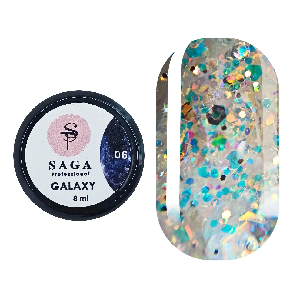 Гель Saga Professional Galaxy Glitter №6, 8 мл