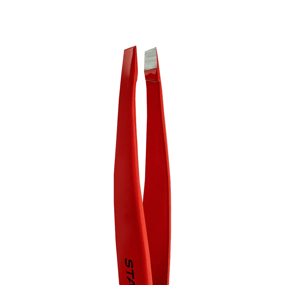 Пінцет для брів Staleks Expert 11 TYPE 4r (вузькі скошені кромки), червоний