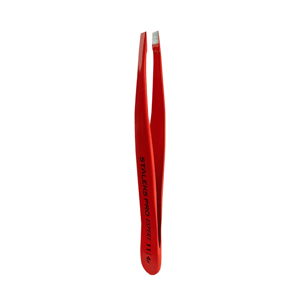 Пінцет для брів Staleks Expert 11 TYPE 4r (вузькі скошені кромки), червоний