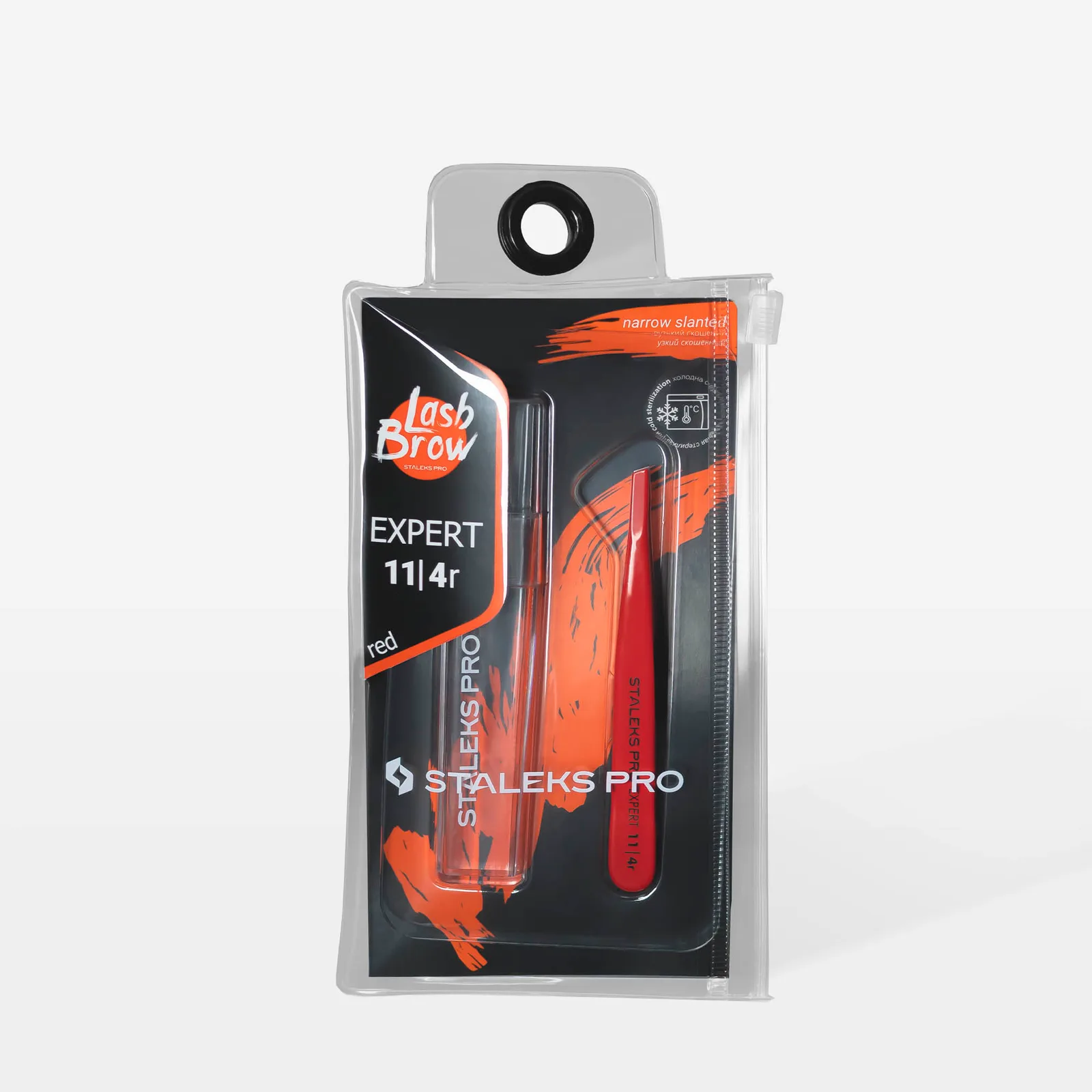 Пінцет для брів Staleks Expert 11 TYPE 4r (вузькі скошені кромки), червоний
