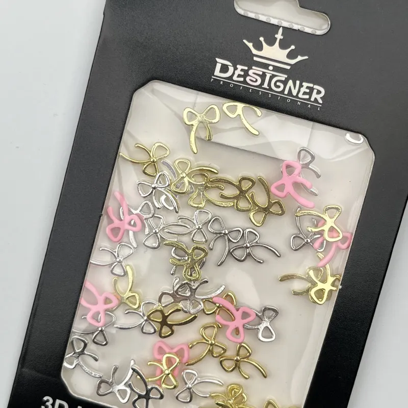 3D декор Designer для объёмного дизайна "Тонкие бантики", золото, серебро, розовый, 50 шт