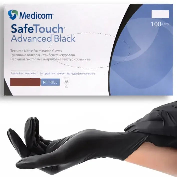 Рукавички нітрилові Medicom Black M (чорні) щільність 3.3 г