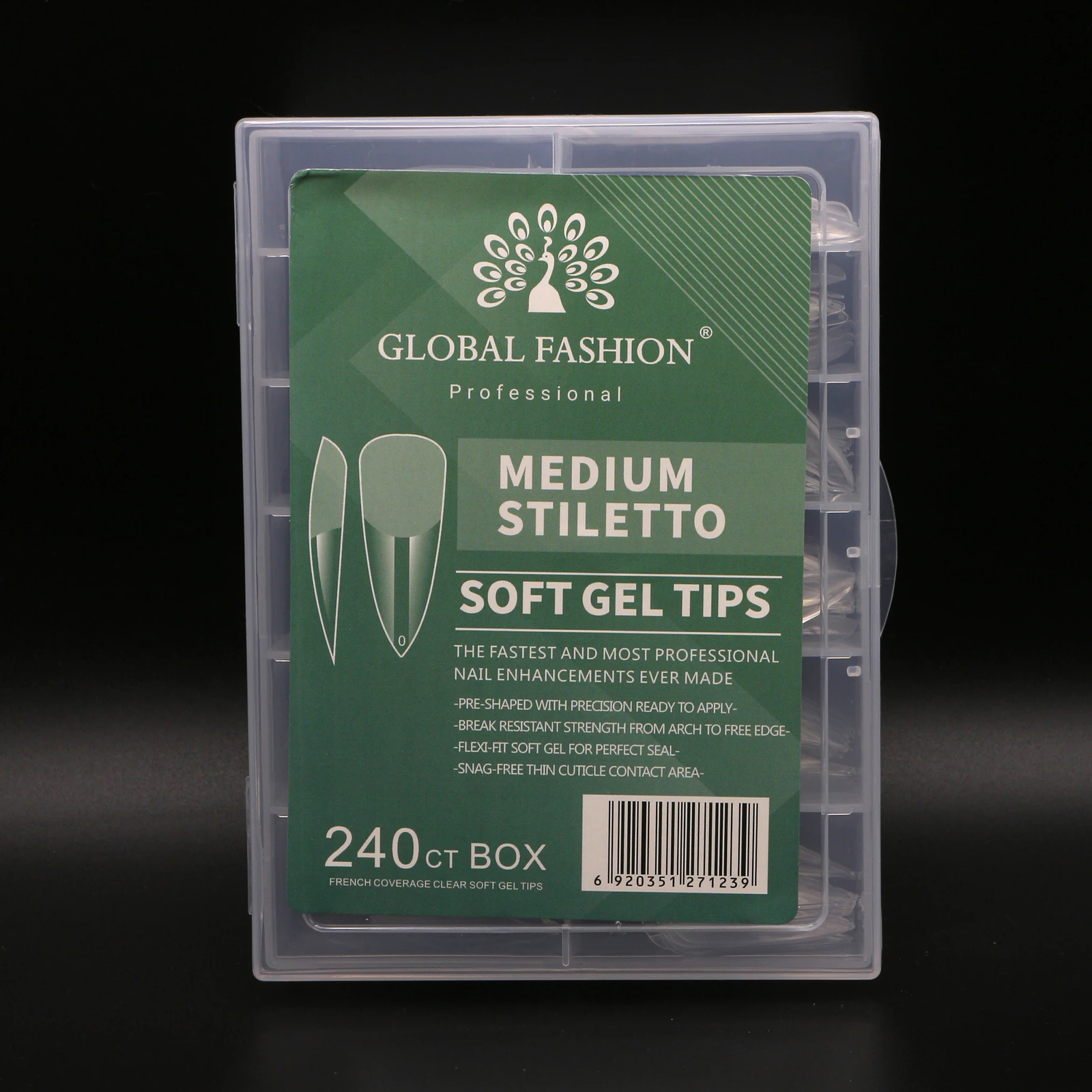 Гелеві типси Global Fashion Meduim Stiletto, Середній стилет, 240 шт