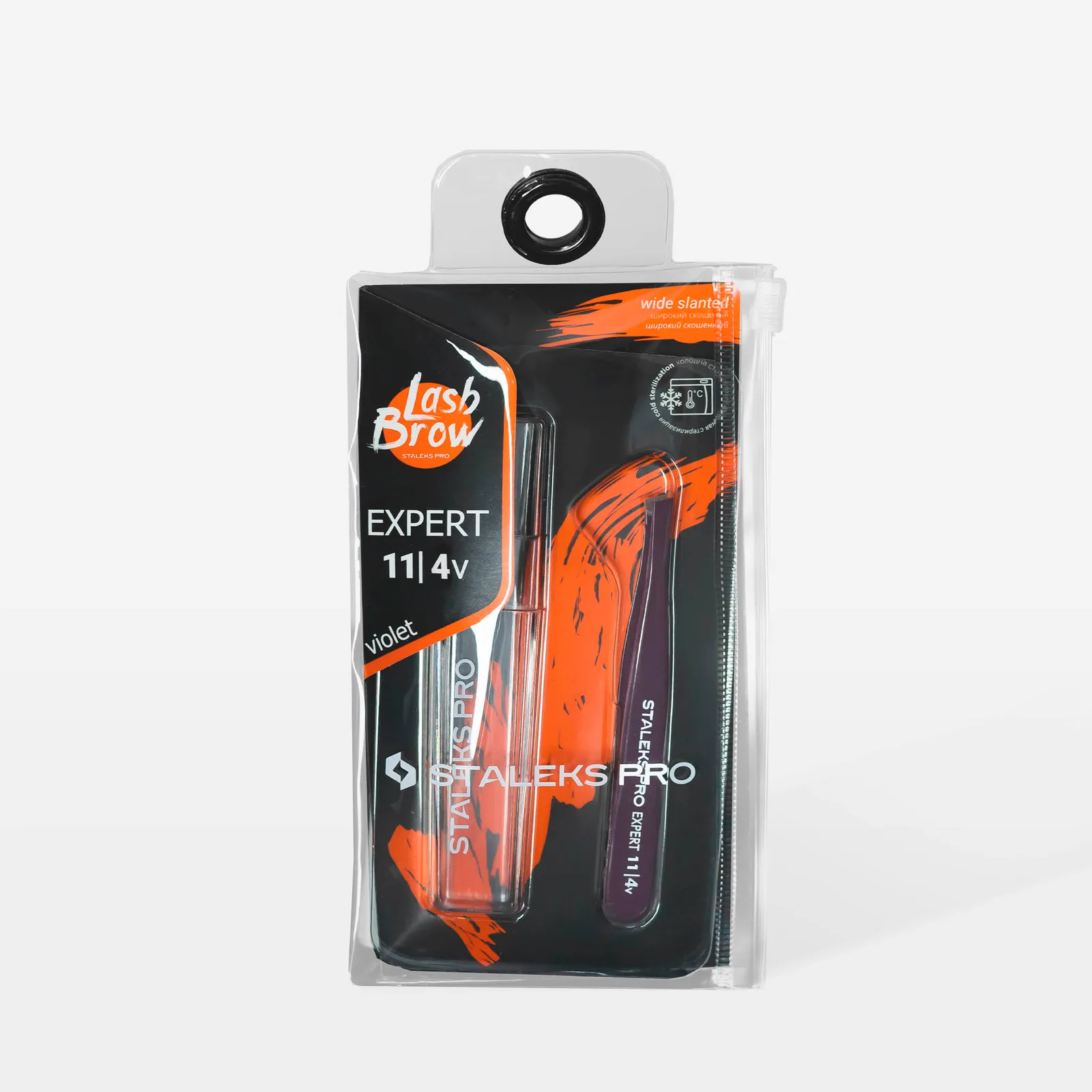 Пінцет для брів Staleks Expert 11 TYPE 4v (вузькі скошені кромки), фіолетовий