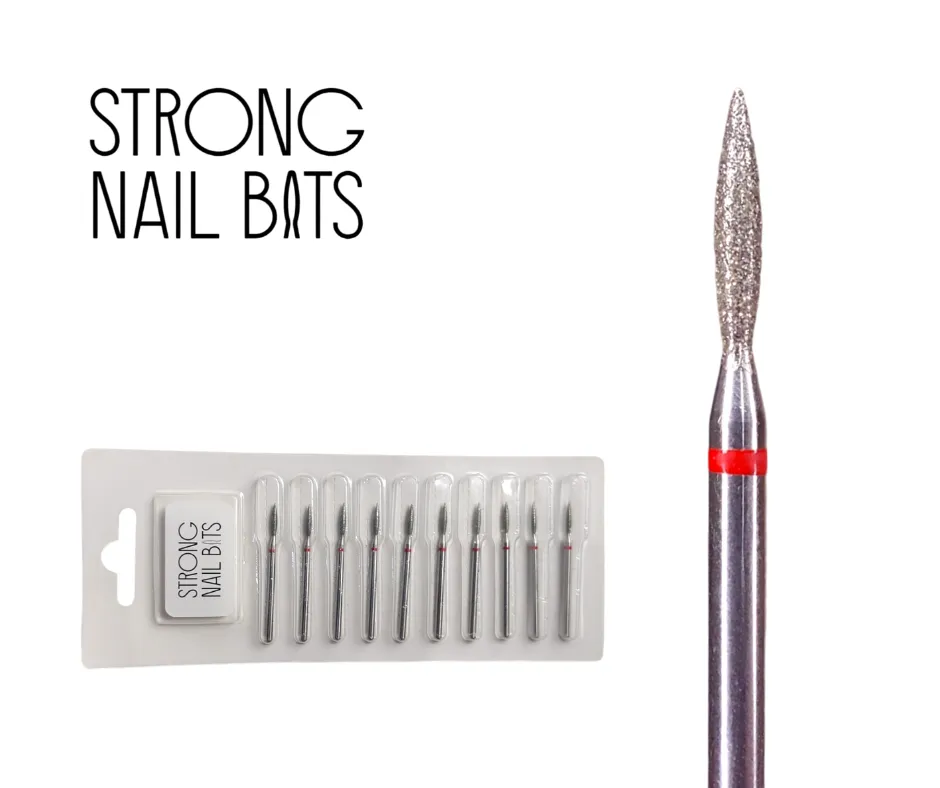 Фреза алмазная STRONG NAIL BITS пламя красная 0,21 мм SET 10 шт (удлиненная)