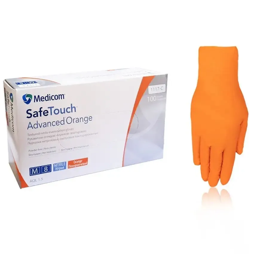 Рукавички нітрилові Medicom Orange M (жовтогарячий) щільність 5,0 г