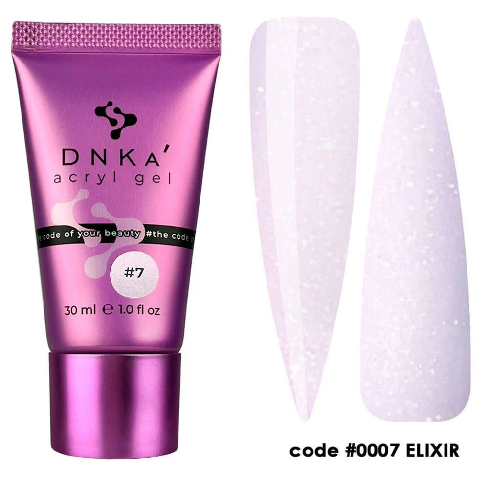 Акрил-гель DNKa №7 Elixir рожевий з шиммером, туба, 30 мл