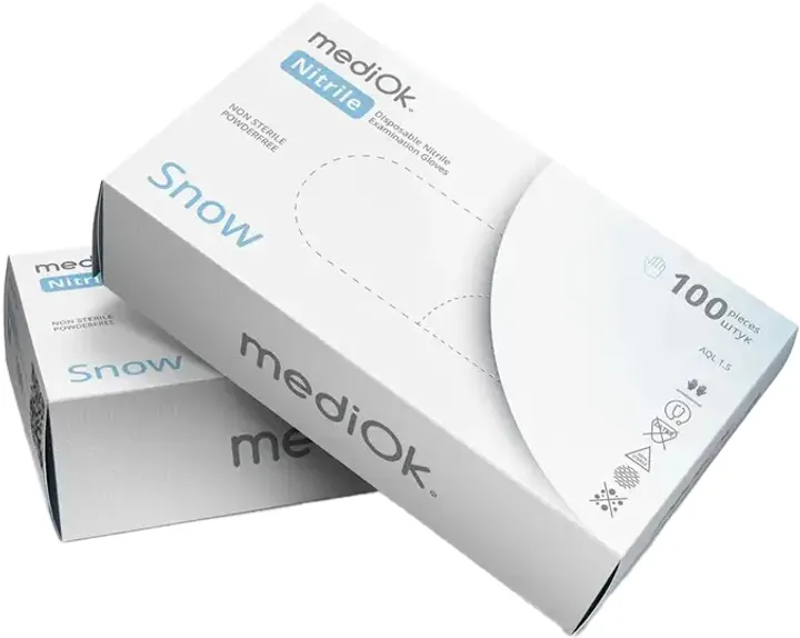 Рукавички mediOk SNOW нітрилові, неопудрені, білі, розмір M