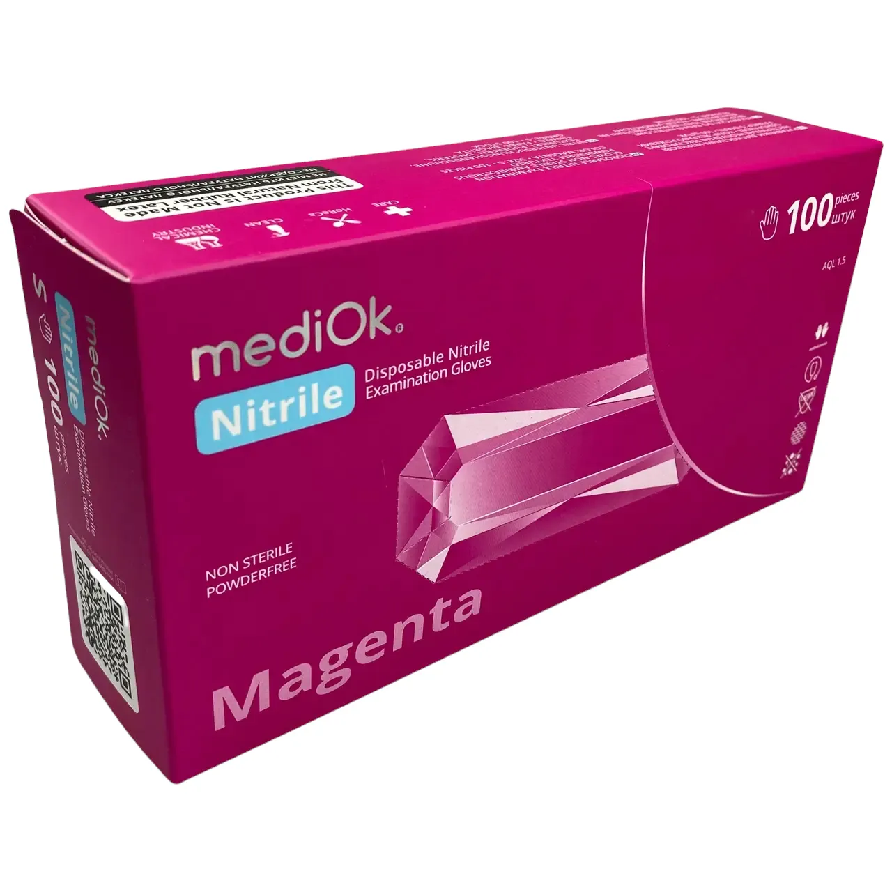 Рукавички нітрилові неопудрені MediOk, Magenta, яскраво рожеві, розмір M