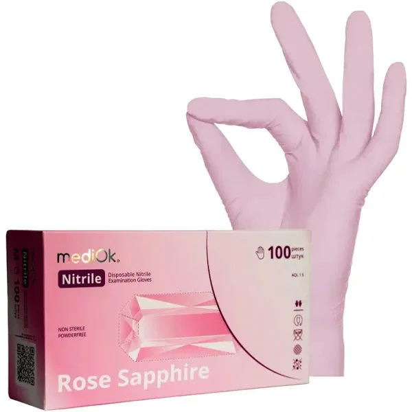 Перчатки нитриловые неопудренные MediOk, Rose Sapphire, розовые, размер S
