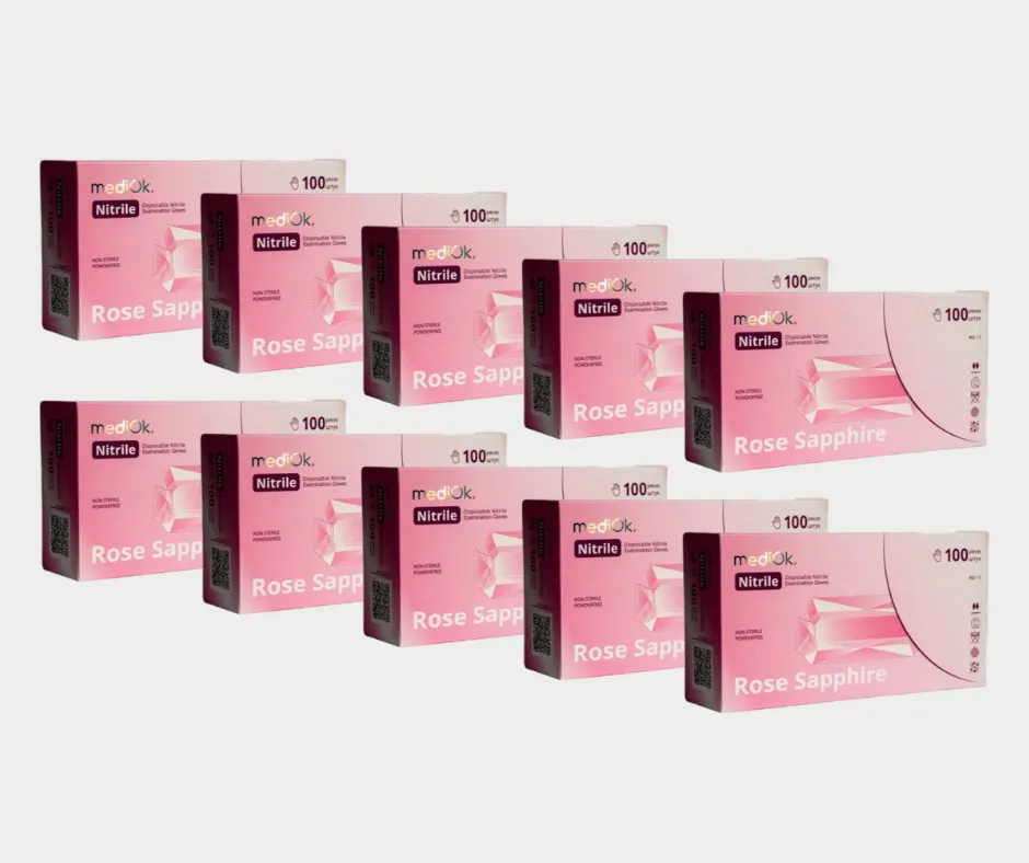 Перчатки нитриловые неопудренные MediOk, Rose Sapphire, розовые, размер S, 10 упаковок