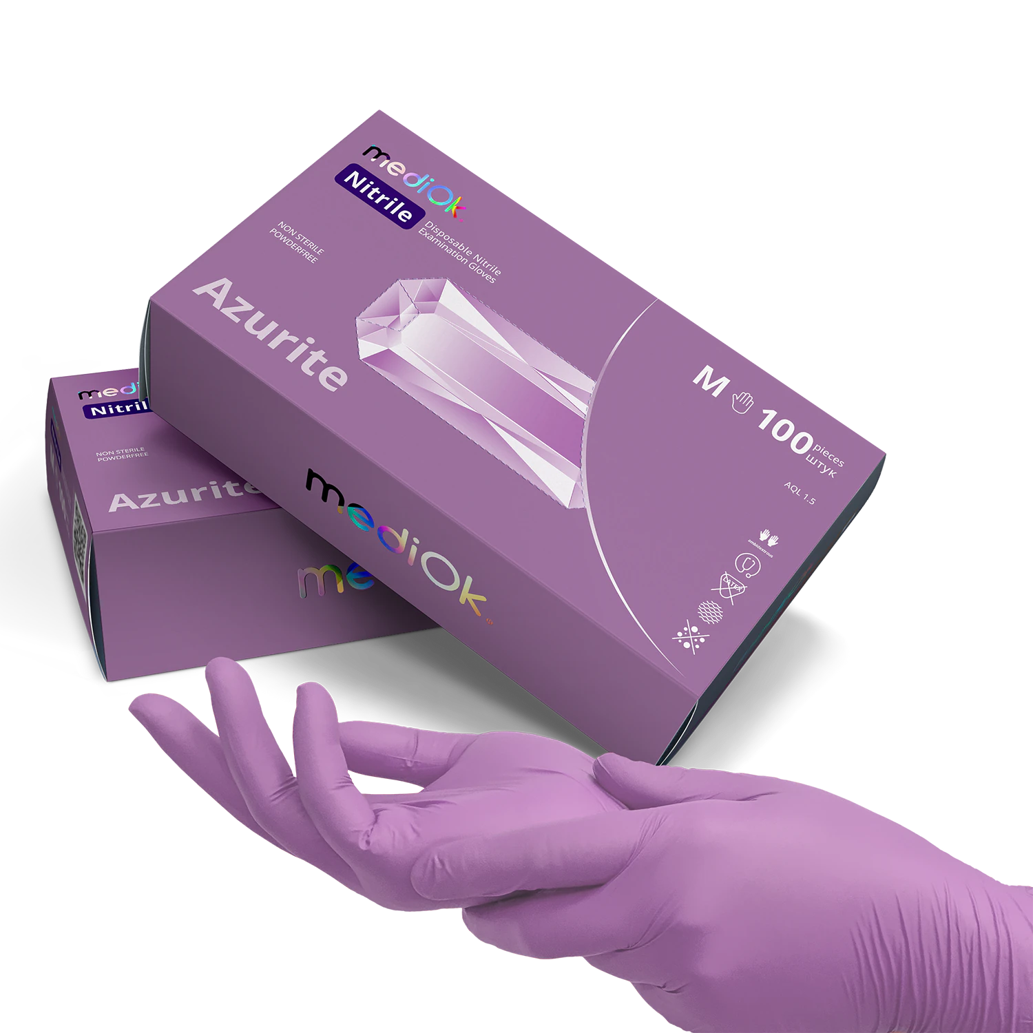Перчатки нитриловые неопудренные MediOk, AZURITE, светло-фиолетовые, размер S