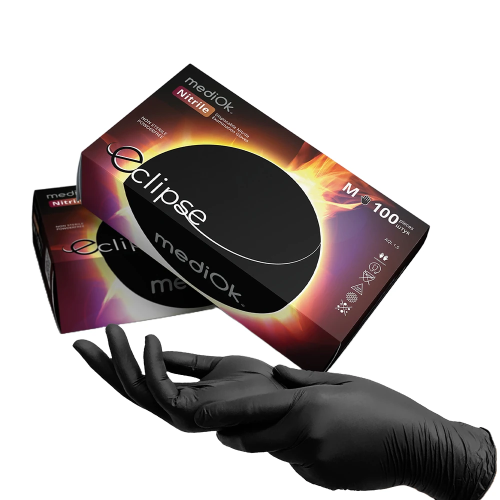 Рукавички нітрилові неопудрені MediOk ECLIPSE, чорні, розмір M