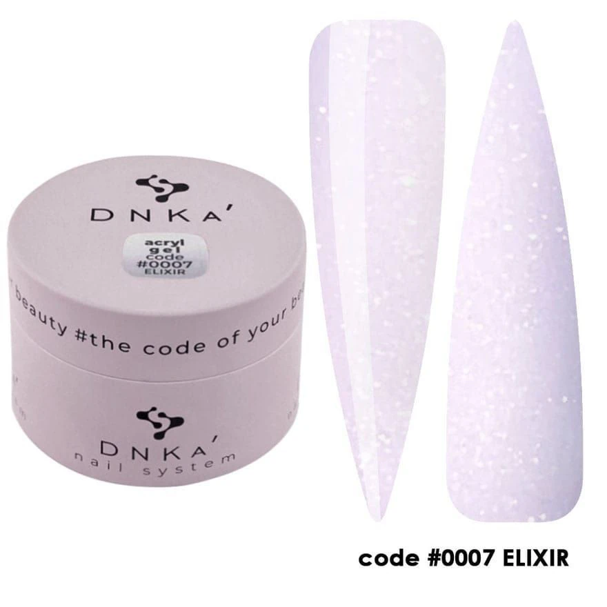 Акрил-гель DNKa №7 Elixir рожевий з шиммером, банка, 30 мл
