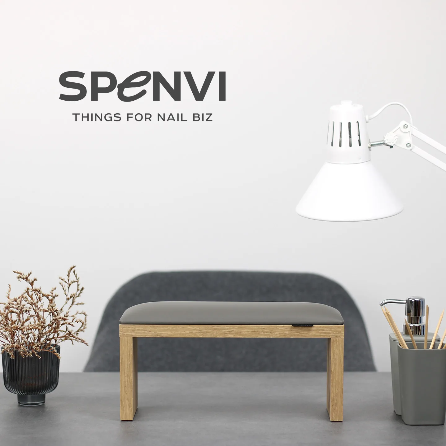 Підставка Spenvi для манікюру на дерев'яних коричневих ніжках Gray