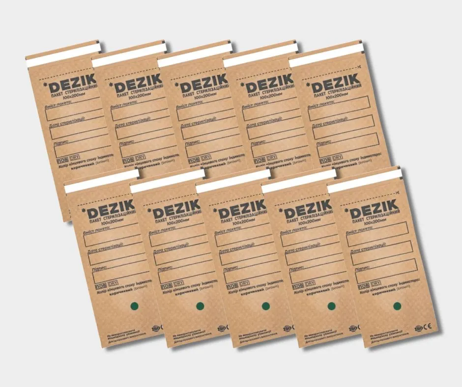 Крафт-пакети Dezik для парової, повітряної стерилізації, коричневі, 100х200 мм, 10 уп. по 100 шт