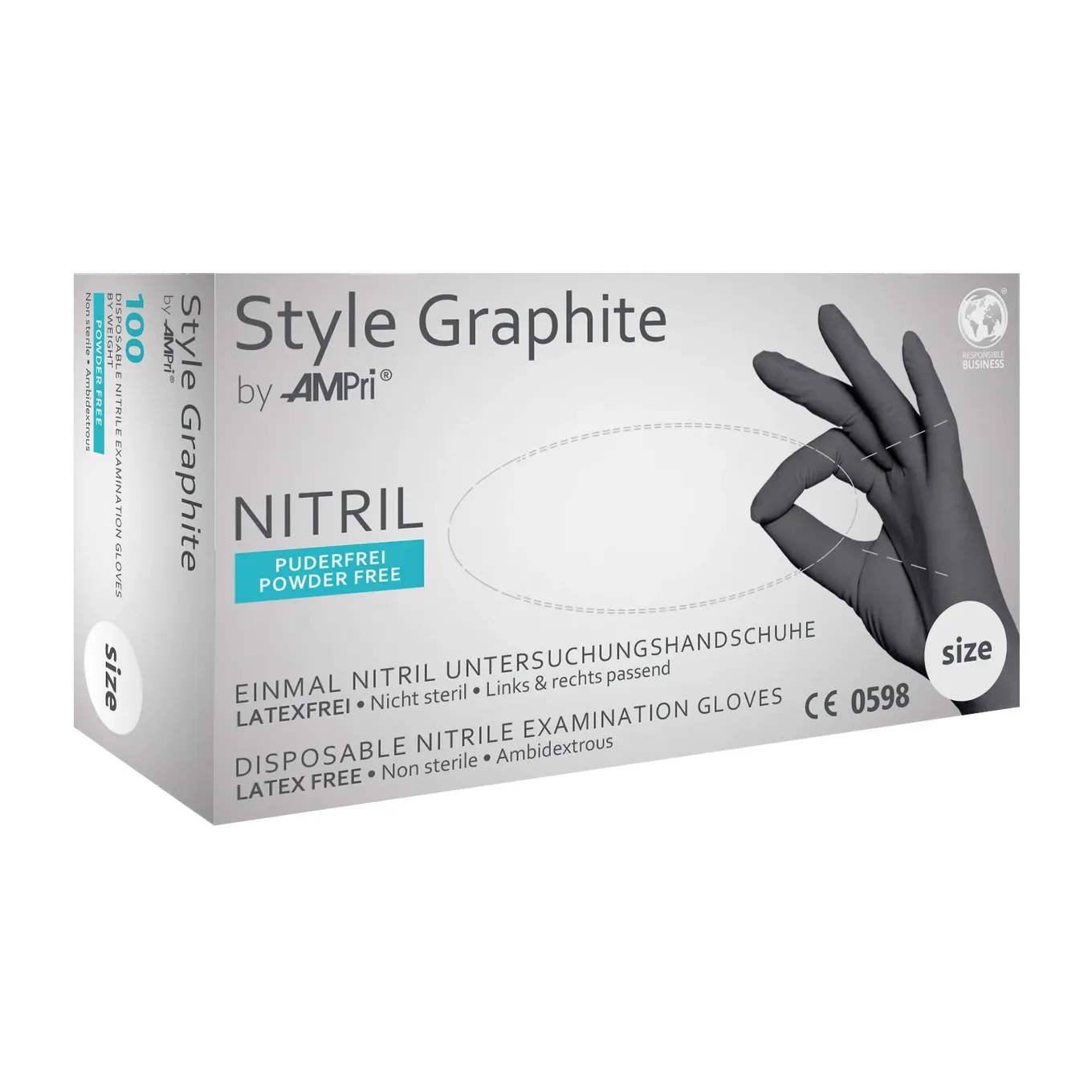 Рукавички нітрилові неопудрені MediOk Style Graphite, антрацитові, розмір XS