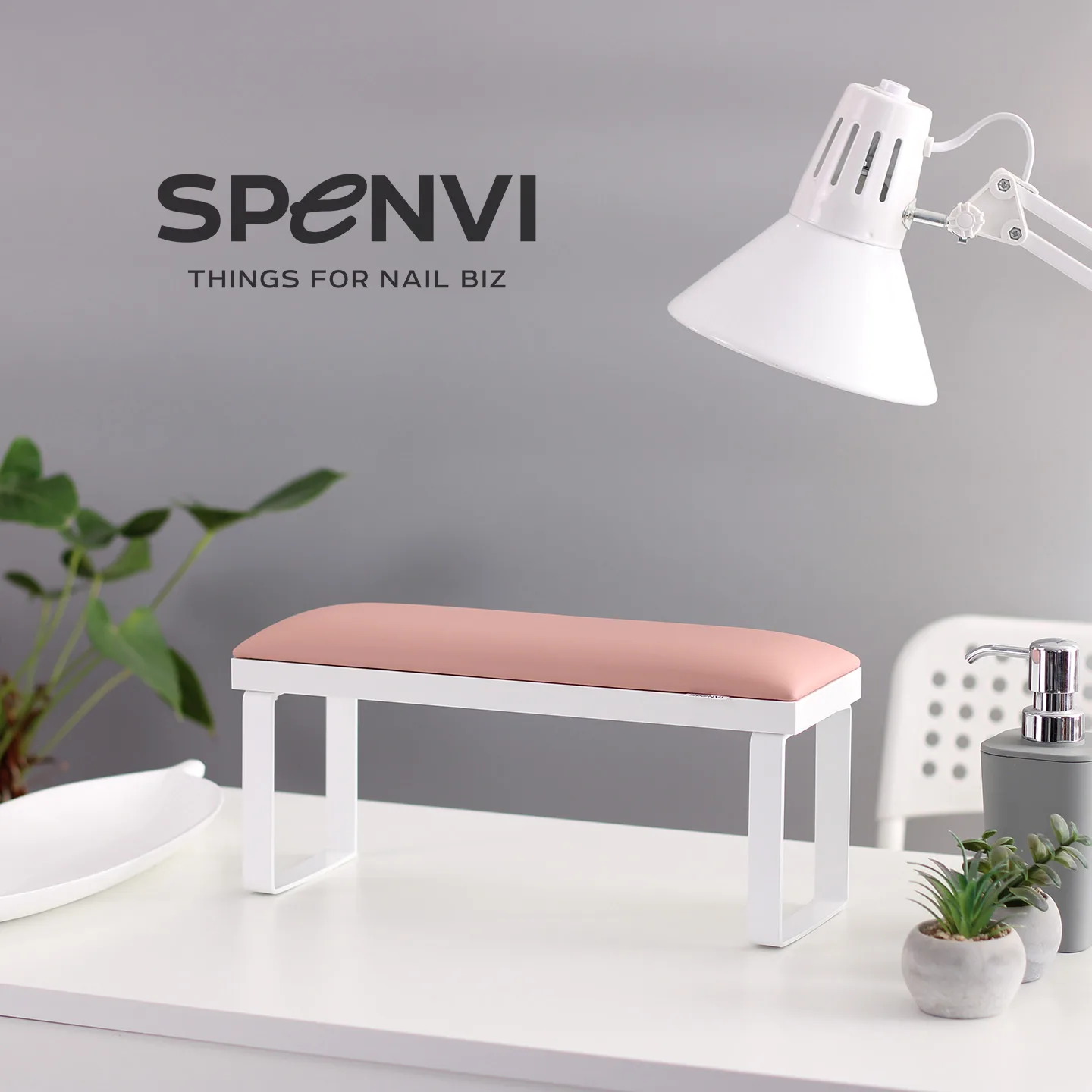 Підлокітник для манікюру Loft на білих металевих ніжках Light Pink