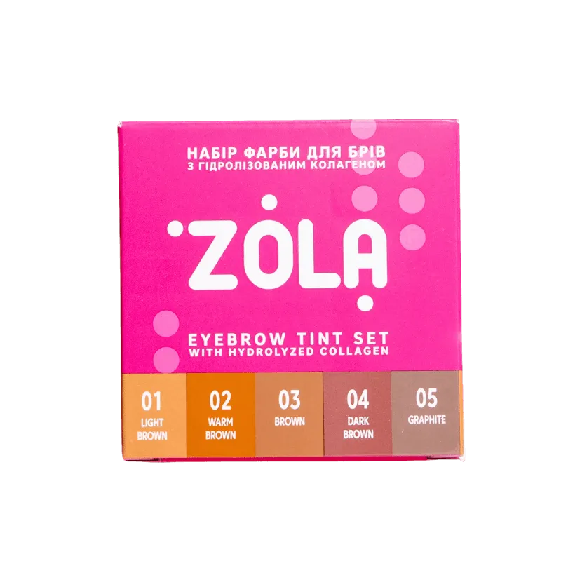 Набір фарби для брів ZOLA з колагеном у саше Eyebrow Tint With Collagen, 5х5 мл (5 кольорів)