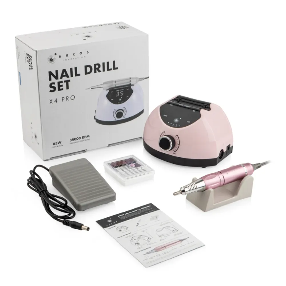 Фрезер BUCOS Nail Drill X4 Pro Smooth Pink (65W/35000 об.)