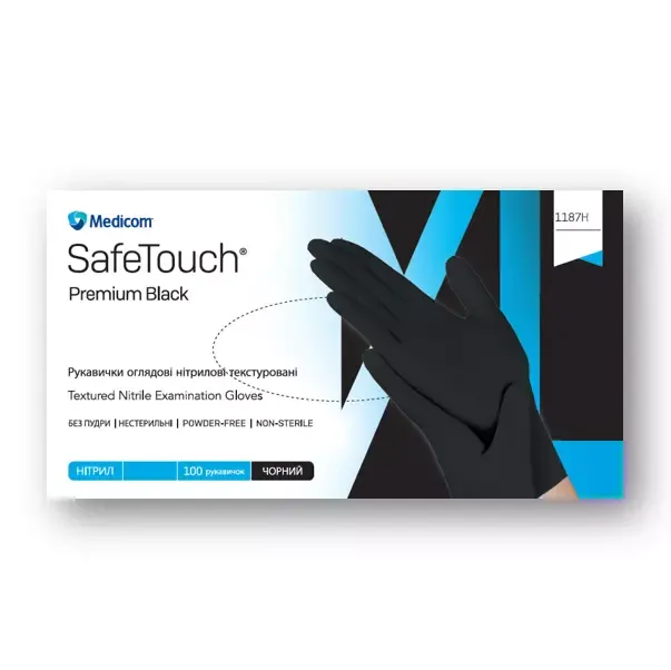Рукавички нітрилові неопудрені Medicom SafeTouch Premium, чорні, розмір XS, 5,0 г