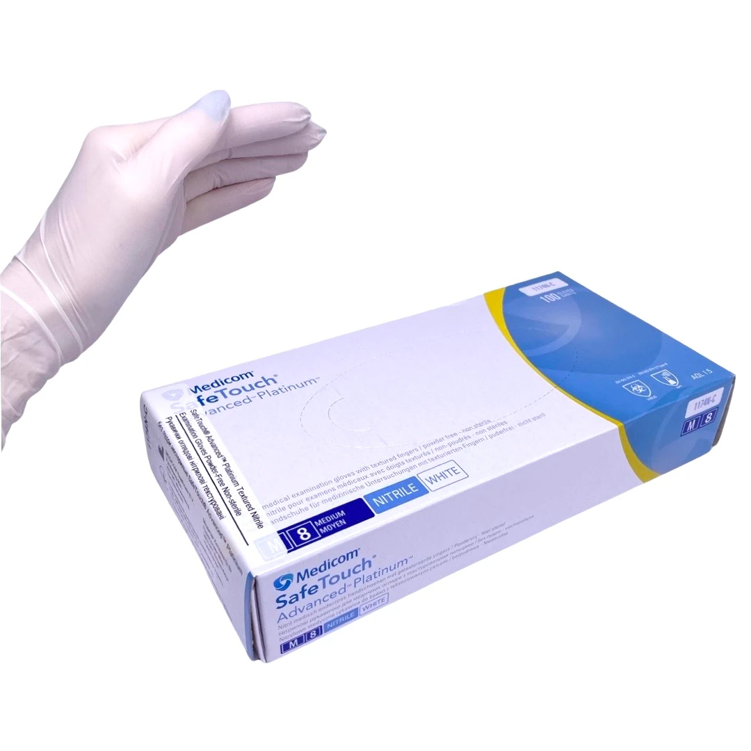 Рукавички нітрилові неопудрені Medicom SafeTouch Advanced Platinum, 6,5 г, білі, розмір M