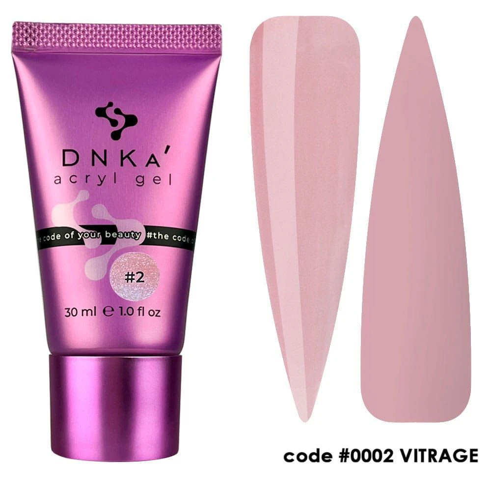 Акрил-гель DNKa №2 Vitrage напівпрозорий рожевий, туба, 30 мл