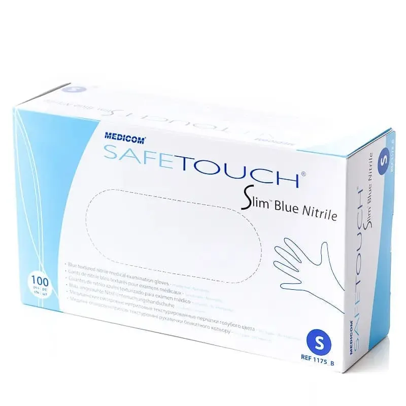 Рукавички нітрилові Medicom Slim Blue S (блакитні) щільність 4,0 г