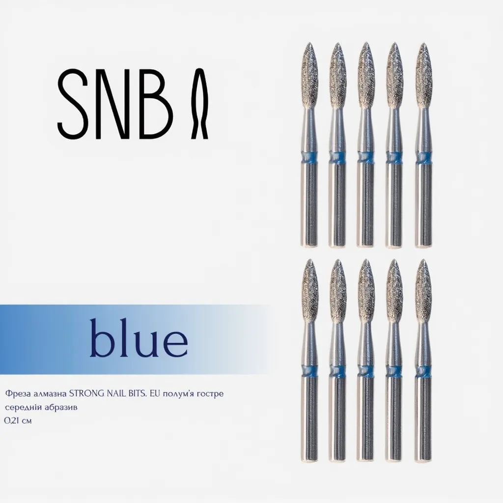 Фреза алмазна STRONG NAIL BITS. EU "полум'я гостре" синє 0,21 см SET 10 шт