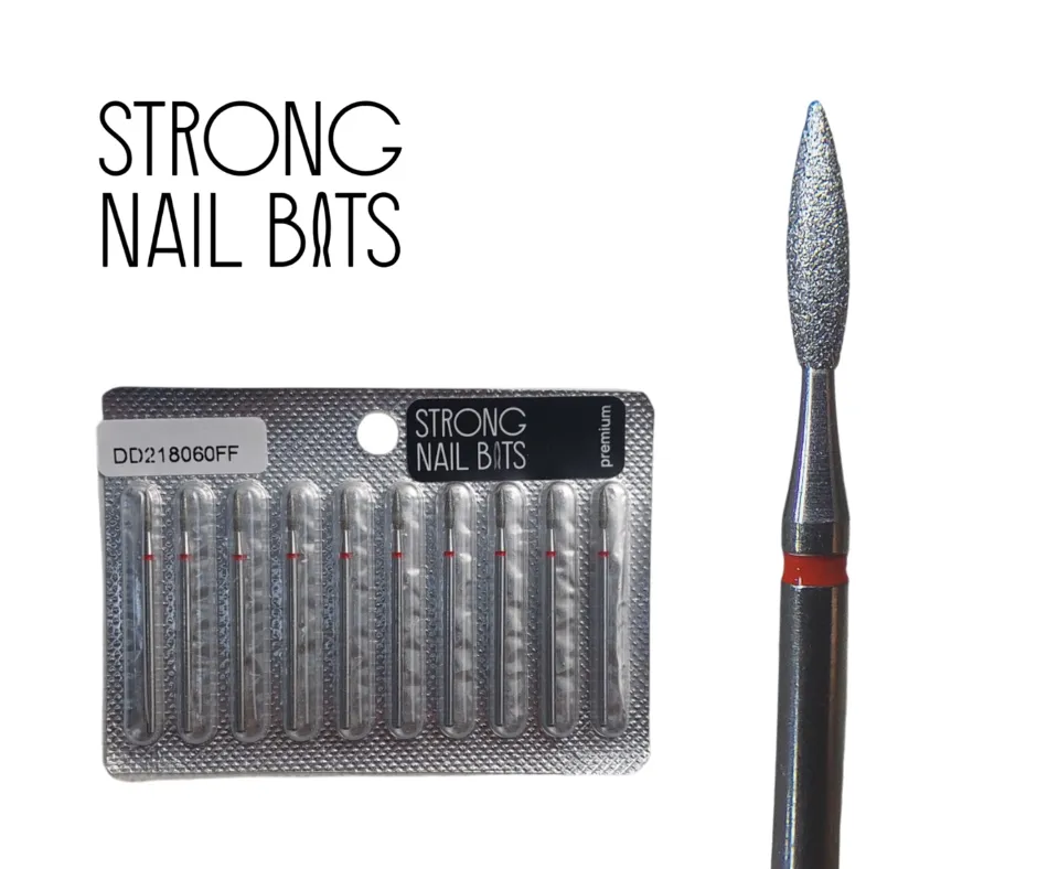 Фреза алмазна Strong nail bits PREMIUM полум'я червоне, 0,21 мм SET