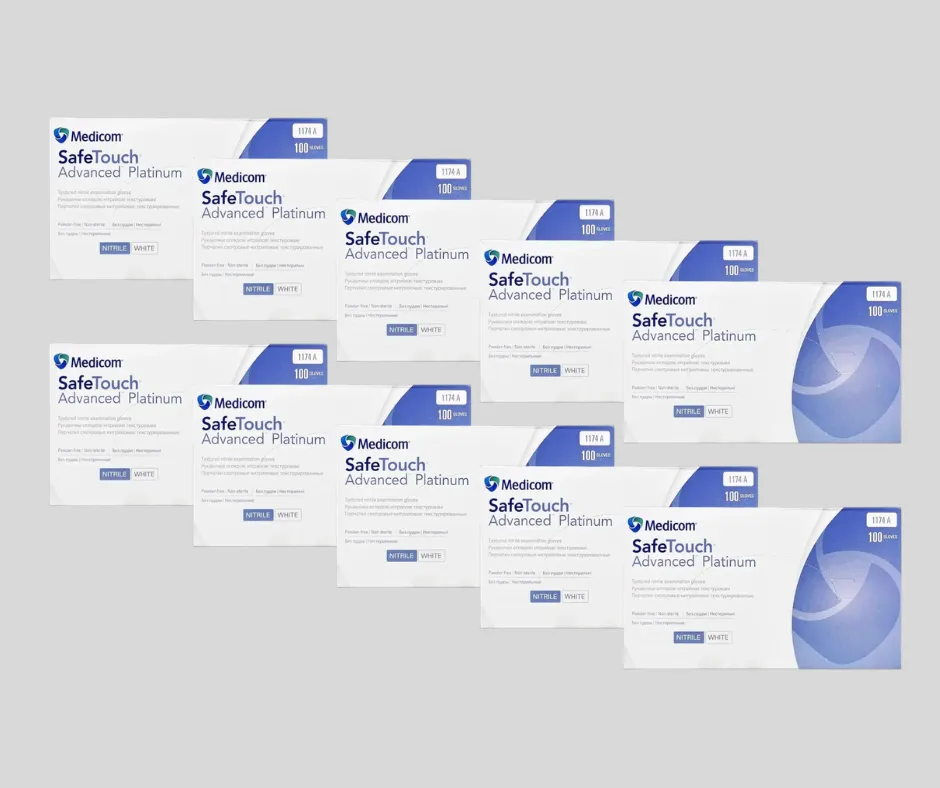 Рукавички нітрилові Medicom SafeTouch Advanced Platinum, білі, розмір M, 10 упаковок