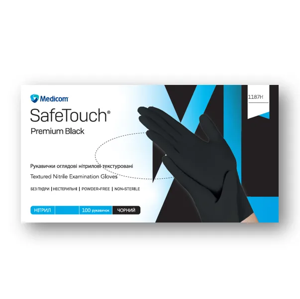 Рукавички нітрилові неопудрені Medicom SafeTouch Premium, чорні, розмір S, 5,0 г