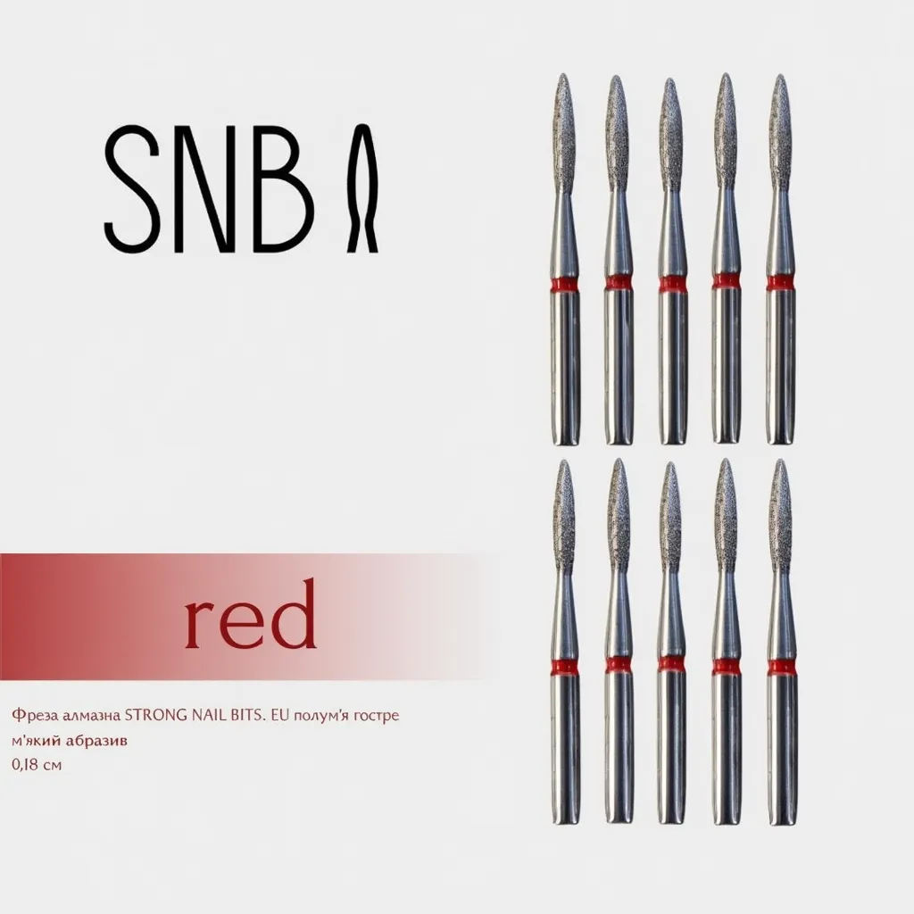 Фреза алмазная STRONG NAIL BITS. EU "пламя острое" красная 0,18 см SET 10 шт