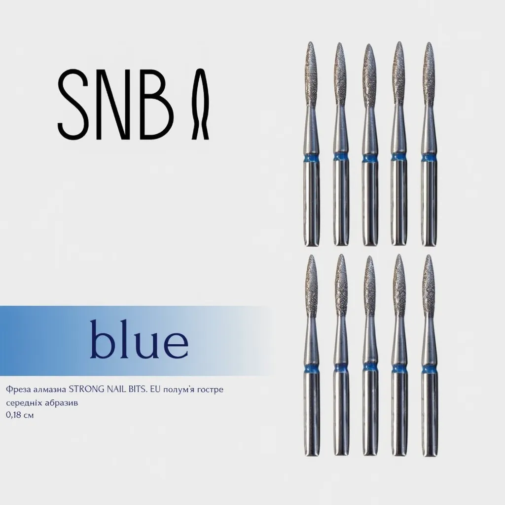 Фреза алмазна STRONG NAIL BITS. EU "полум'я гостре" синє 0,18 см SET 10 шт