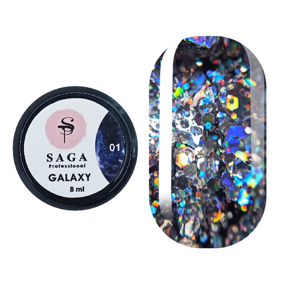 Гель Saga Professional Galaxy Glitter №1, 8 мл