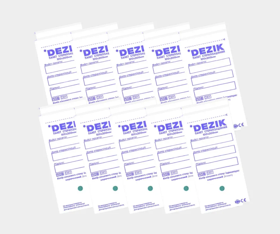 Крафт-пакети Dezik для парової, повітряної стерилізації, білі, 100х200 мм, 10 уп. по 100 шт