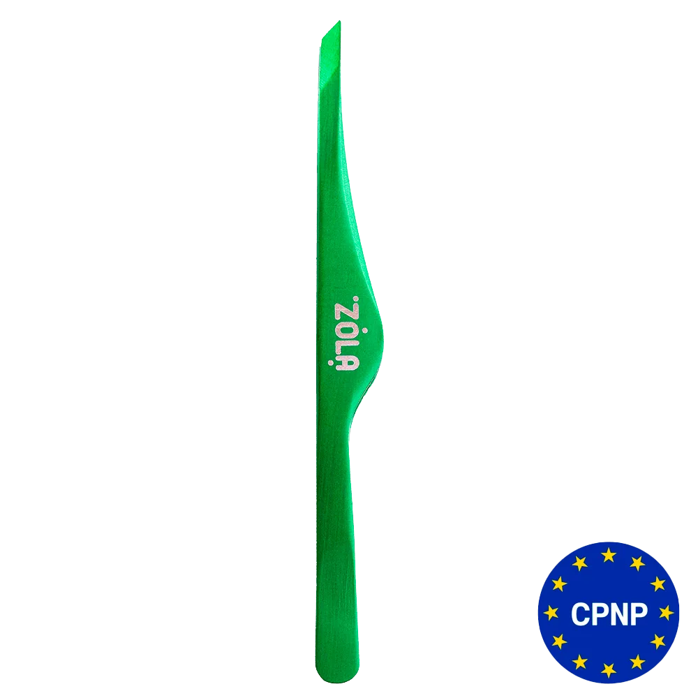 Пінцет ZOLA для брів професійний, GREEN (скошений)