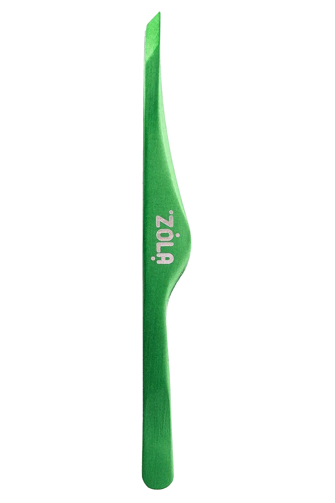 Пінцет ZOLA для брів професійний, GREEN (скошений)