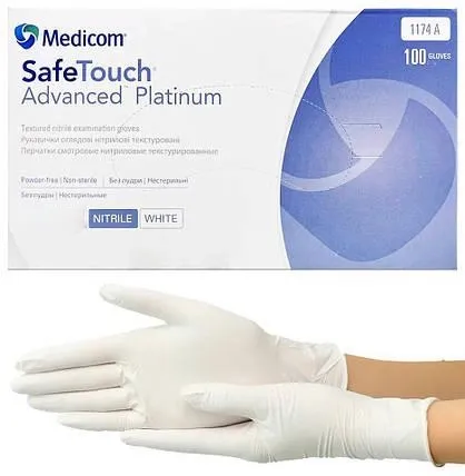 Рукавички нітрилові неопудрені Medicom Advanced Platinum, білі, розмір М