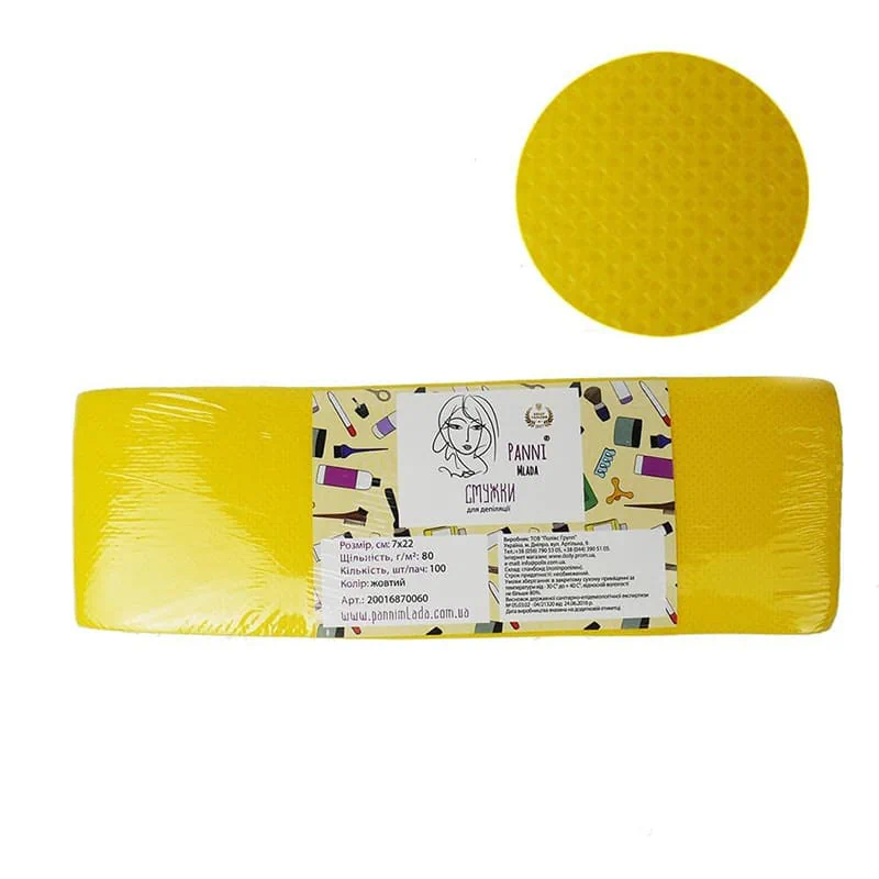 Полоски для депиляции Panni Mlada 80 г/м 7x22 см, желтые, 100 шт